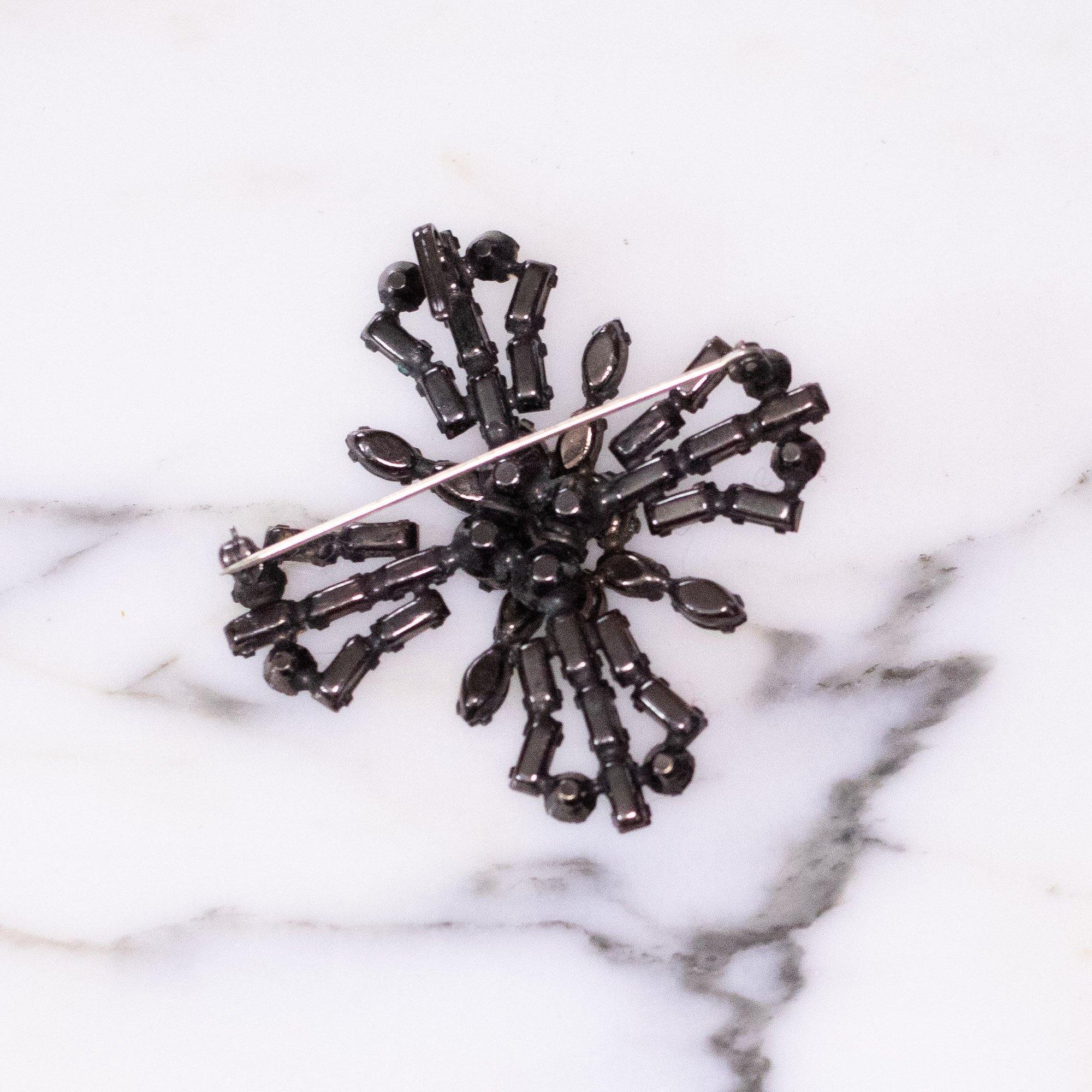 Vintage Austria Maltese Cross Smoke Gray and Blue Rhinestone Brooch by Austria - Vintage Meet Modern Vintage Jewelry - Chicago, Illinois - #oldhollywoodglamour #vintagemeetmodern #designervintage #jewelrybox #antiquejewelry #vintagejewelry