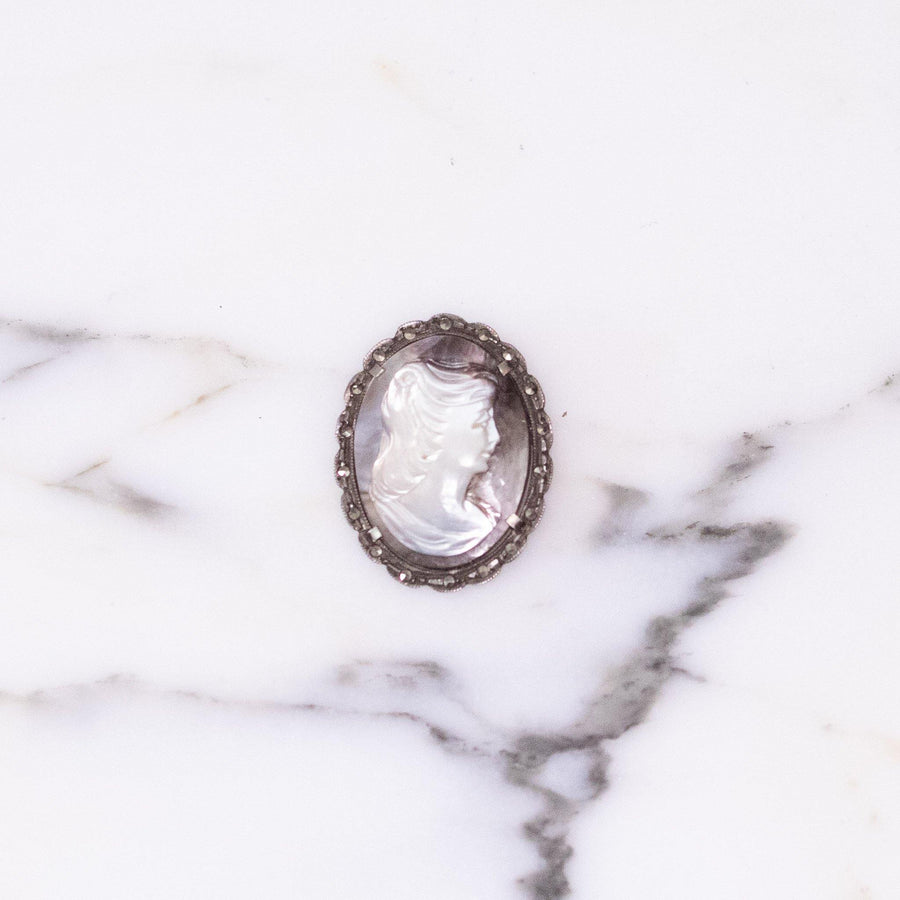Vintage Sterling Silver Cameo Brooch, Carved Gray and Mother of Pearl Cameo, Brooches and Pins, Pendant by Sterling Silver - Vintage Meet Modern Vintage Jewelry - Chicago, Illinois - #oldhollywoodglamour #vintagemeetmodern #designervintage #jewelrybox #antiquejewelry #vintagejewelry