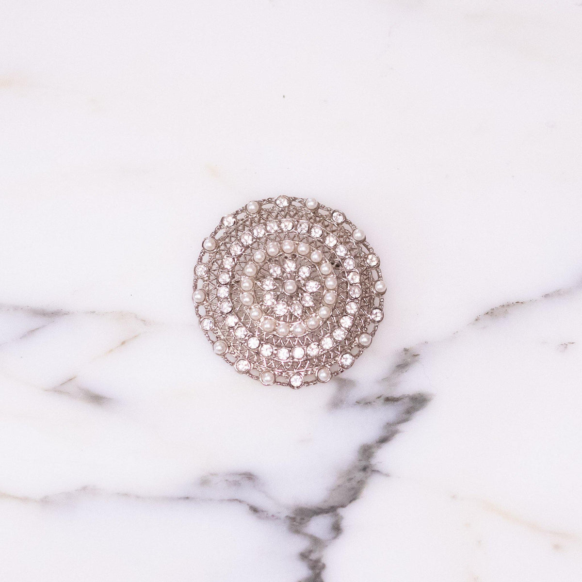 Vintage Faux Pearl and Diamond Rhinestone Brooch