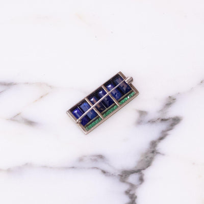 Vintage Art Deco Sterling Silver Rectangle Shaped Sapphire and Emerald Rhinestone Brooch by Vintage Meet Modern - Vintage Meet Modern Vintage Jewelry - Chicago, Illinois - #oldhollywoodglamour #vintagemeetmodern #designervintage #jewelrybox #antiquejewelry #vintagejewelry