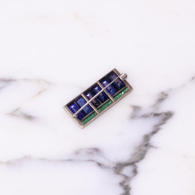 Vintage Art Deco Sterling Silver Rectangle Shaped Sapphire and Emerald Rhinestone Brooch by Vintage Meet Modern  - Vintage Meet Modern Vintage Jewelry - Chicago, Illinois - #oldhollywoodglamour #vintagemeetmodern #designervintage #jewelrybox #antiquejewelry #vintagejewelry