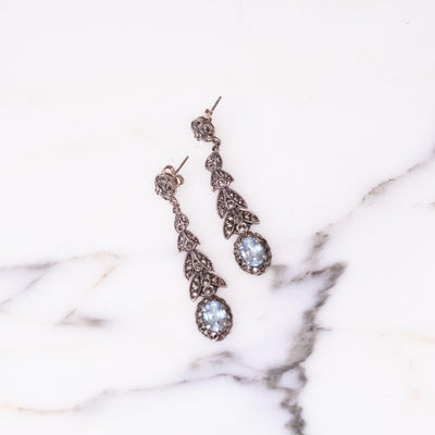 Vintage Sterling Silver and Blue Topaz Crystal Marcasite Dangling Earrings by Sterling Silver - Vintage Meet Modern Vintage Jewelry - Chicago, Illinois - #oldhollywoodglamour #vintagemeetmodern #designervintage #jewelrybox #antiquejewelry #vintagejewelry