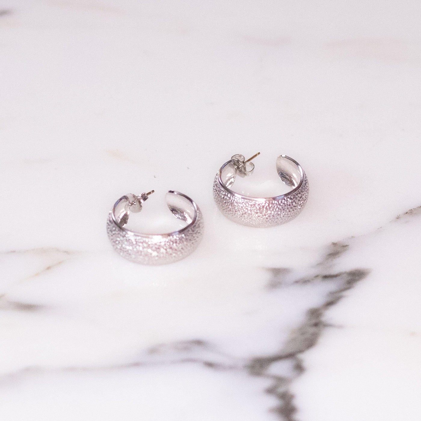 Vintage Brushed Silver Small Hoop Earrings