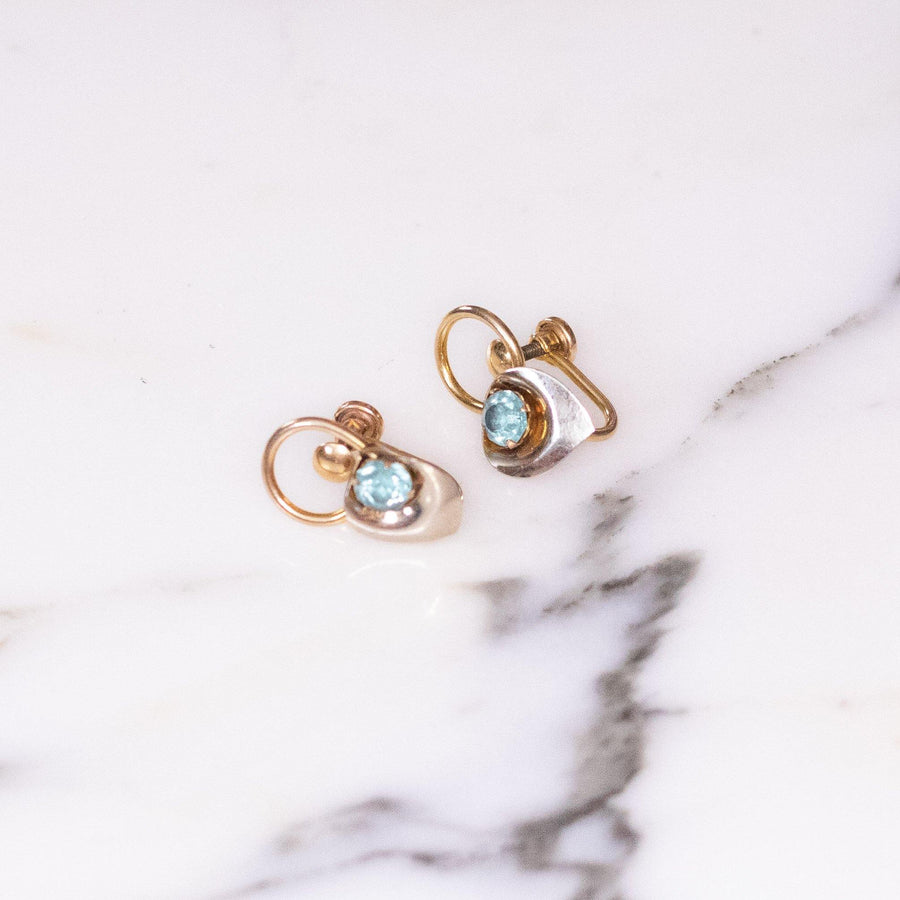 Vintage Van Dell Gold Filled and Sterling Silver with Blue Crystal Calla Lily Earrings by Van Dell - Vintage Meet Modern Vintage Jewelry - Chicago, Illinois - #oldhollywoodglamour #vintagemeetmodern #designervintage #jewelrybox #antiquejewelry #vintagejewelry