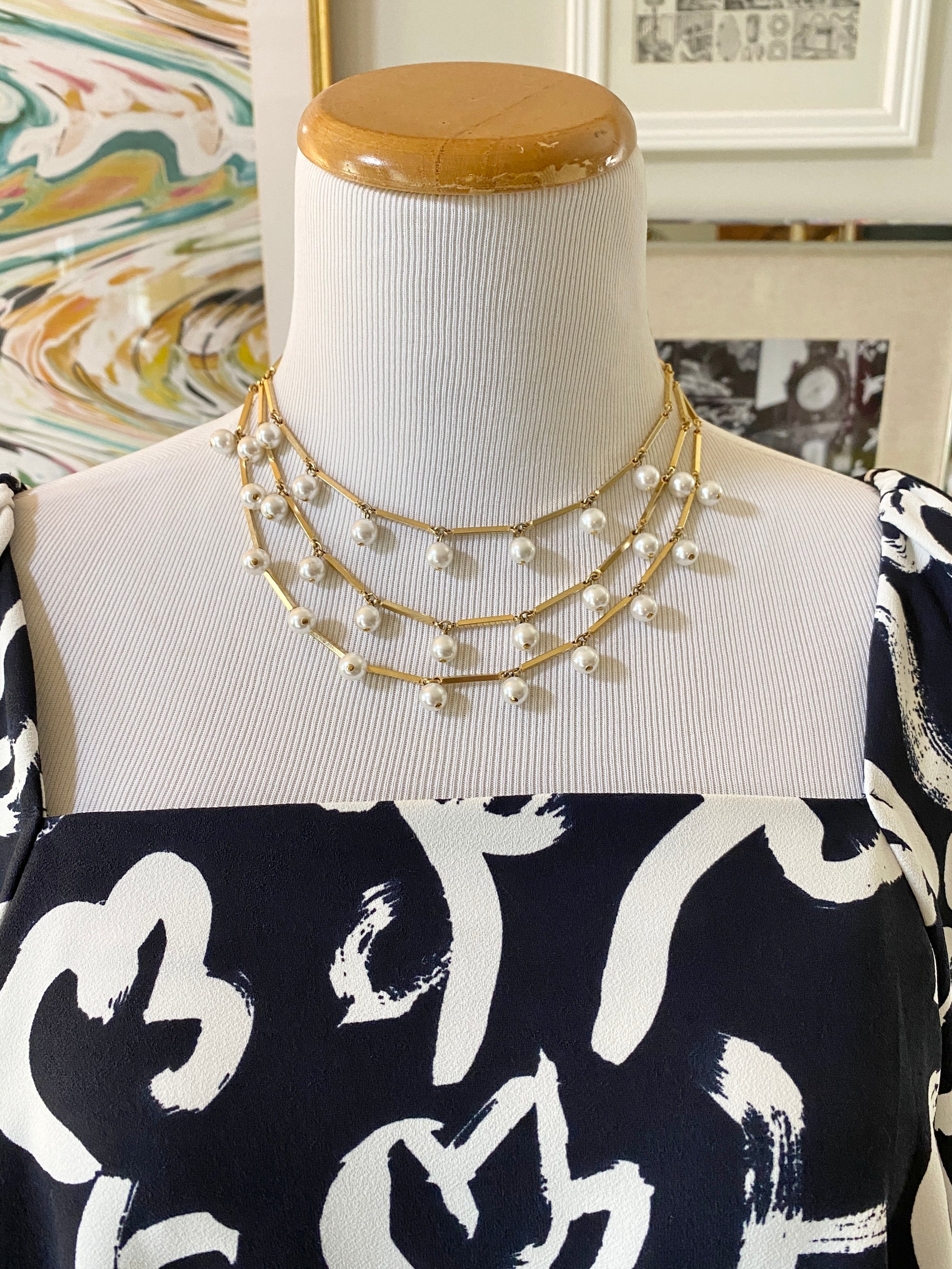 Gold and Pearl Multi Strand Necklace by Unsigned Beauty - Vintage Meet Modern Vintage Jewelry - Chicago, Illinois - #oldhollywoodglamour #vintagemeetmodern #designervintage #jewelrybox #antiquejewelry #vintagejewelry