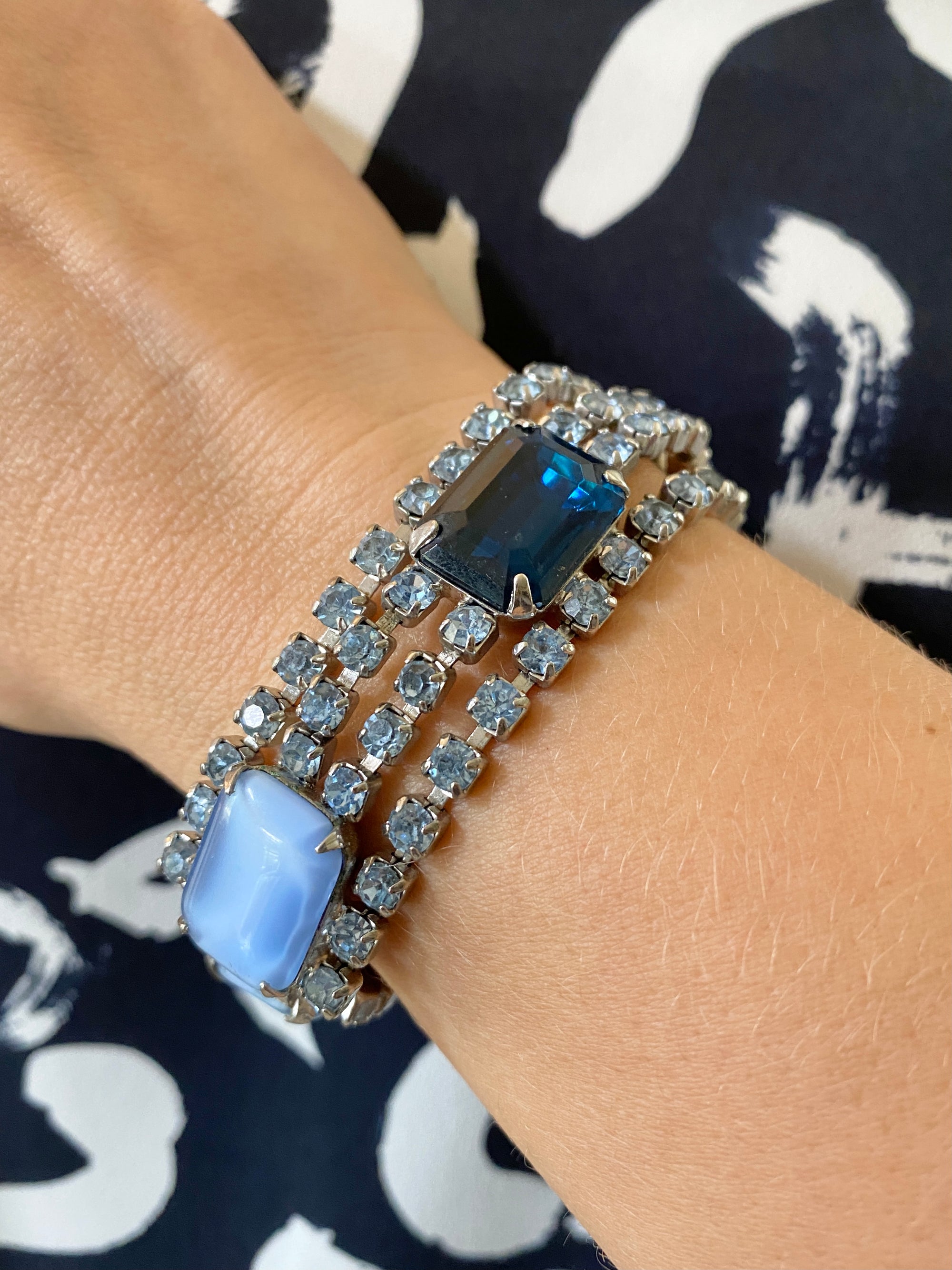 Vintage Light and Dark Blue Rhinestone Bracelet by Unsigned Beauty - Vintage Meet Modern Vintage Jewelry - Chicago, Illinois - #oldhollywoodglamour #vintagemeetmodern #designervintage #jewelrybox #antiquejewelry #vintagejewelry