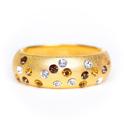 Jackie Collins Brushed Gold Bangle Bracelet with Diamante, Citrine, and Amber Rhinestones by Jackie Collins - Vintage Meet Modern Vintage Jewelry - Chicago, Illinois - #oldhollywoodglamour #vintagemeetmodern #designervintage #jewelrybox #antiquejewelry #vintagejewelry