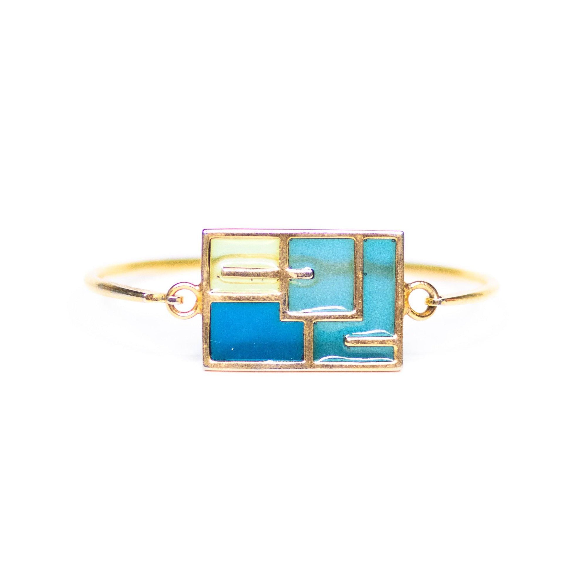 Vintage Geometric Blue Green Glass Bracelet by Unsigned Beauty - Vintage Meet Modern Vintage Jewelry - Chicago, Illinois - #oldhollywoodglamour #vintagemeetmodern #designervintage #jewelrybox #antiquejewelry #vintagejewelry