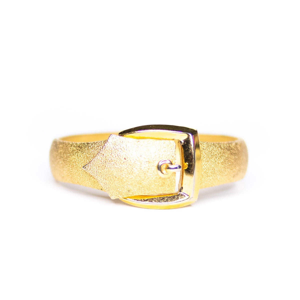 Vintage Crown Trifari Gold Buckle Hinged Bangle Bracelet