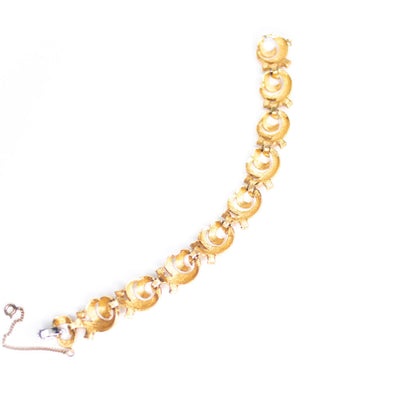 Vintage Mid Century Modern Era Gold Scroll Link Bracelet with Diamante Rhinestones by Unsigned Beauty - Vintage Meet Modern Vintage Jewelry - Chicago, Illinois - #oldhollywoodglamour #vintagemeetmodern #designervintage #jewelrybox #antiquejewelry #vintagejewelry