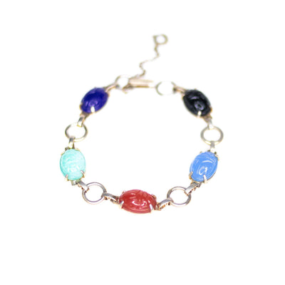 Vintage 1950s Semi-Precious Gemstone Scarab Bracelet by Vintage Meet Modern - Vintage Meet Modern Vintage Jewelry - Chicago, Illinois - #oldhollywoodglamour #vintagemeetmodern #designervintage #jewelrybox #antiquejewelry #vintagejewelry