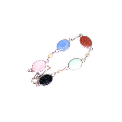 Vintage Gemstone Scarab Bracelet with Agate, Rose Quartz, Carnelian, Jade, and Onyx by Unsigned Beauty - Vintage Meet Modern Vintage Jewelry - Chicago, Illinois - #oldhollywoodglamour #vintagemeetmodern #designervintage #jewelrybox #antiquejewelry #vintagejewelry