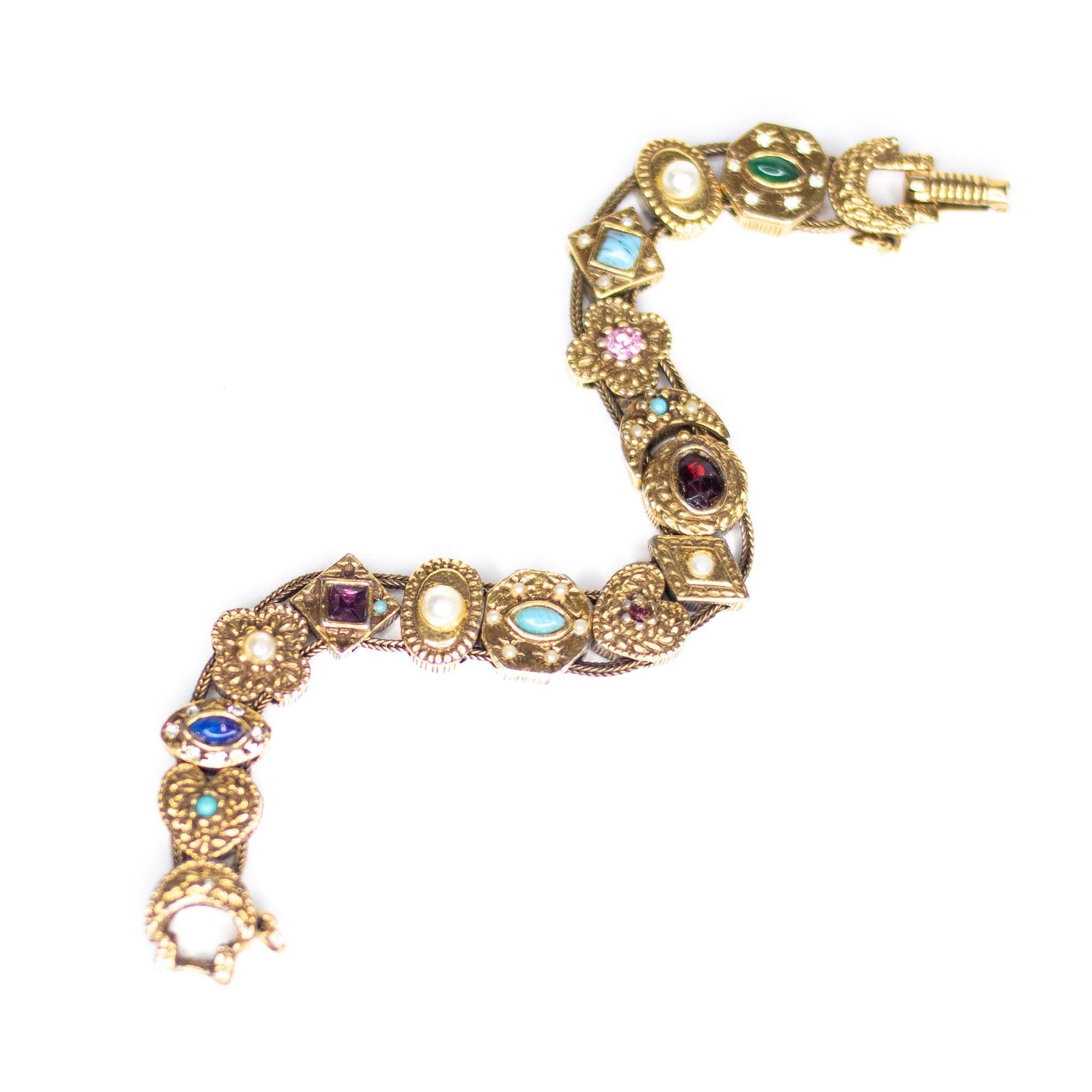 Vintage Victorian Revival Slide Charm Bracelet by Unsigned Beauty - Vintage Meet Modern Vintage Jewelry - Chicago, Illinois - #oldhollywoodglamour #vintagemeetmodern #designervintage #jewelrybox #antiquejewelry #vintagejewelry
