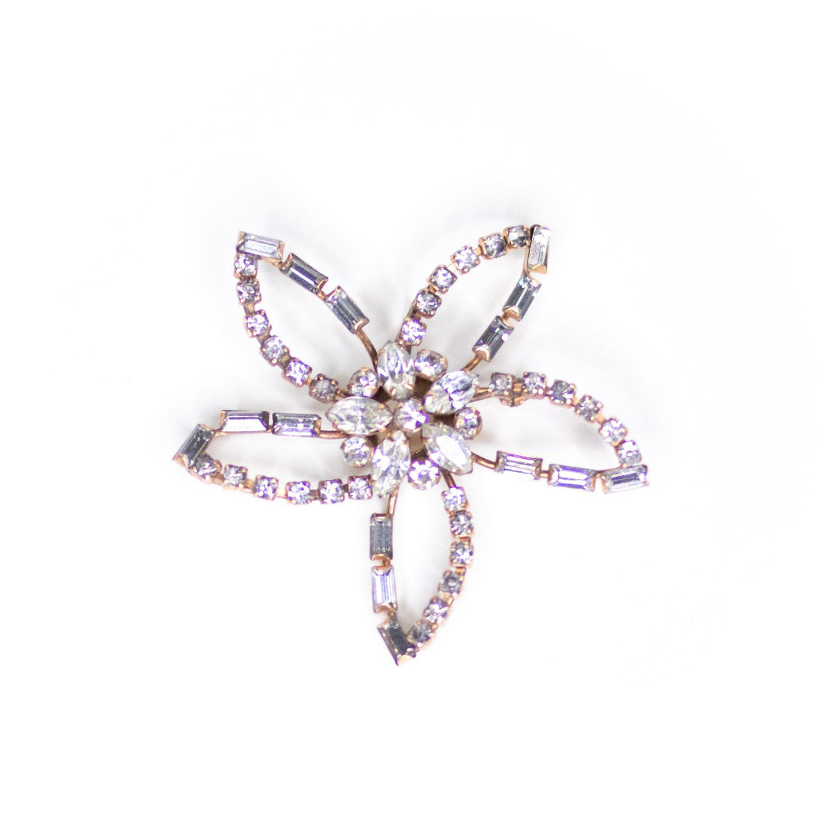 Vintage Phyllis Rhinestone Flower Brooch, Pendant, Gold Filled