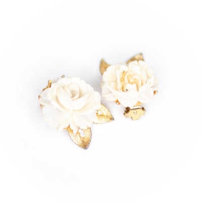 Vintage BSK White Rose Statement Earrings by BSK - Vintage Meet Modern Vintage Jewelry - Chicago, Illinois - #oldhollywoodglamour #vintagemeetmodern #designervintage #jewelrybox #antiquejewelry #vintagejewelry