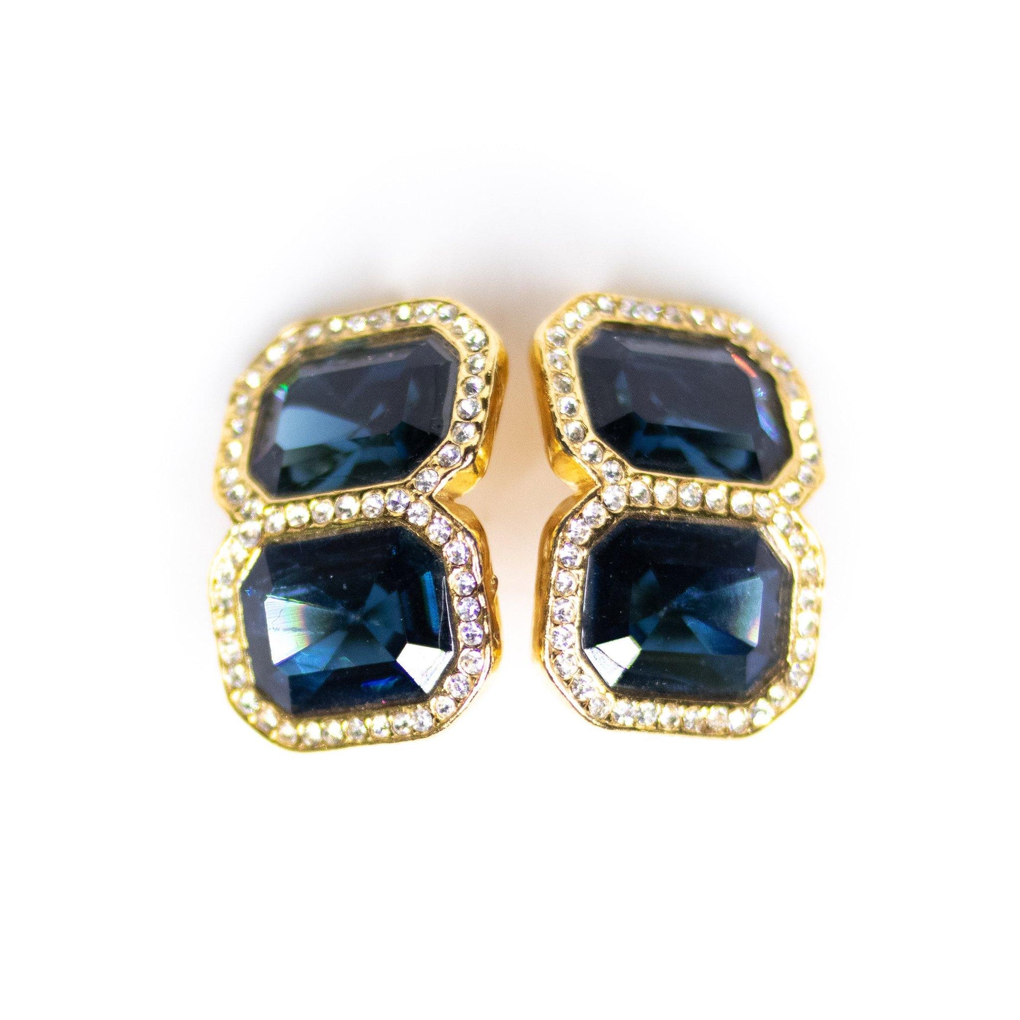 Vintage Sapphire Blue and Diamante Crystal Statement Earring by Vintage Meet Modern - Vintage Meet Modern Vintage Jewelry - Chicago, Illinois - #oldhollywoodglamour #vintagemeetmodern #designervintage #jewelrybox #antiquejewelry #vintagejewelry