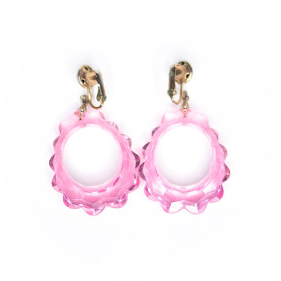 Vintage Pink Lucite Doorknocker Earrings by Unsigned Beauty - Vintage Meet Modern Vintage Jewelry - Chicago, Illinois - #oldhollywoodglamour #vintagemeetmodern #designervintage #jewelrybox #antiquejewelry #vintagejewelry