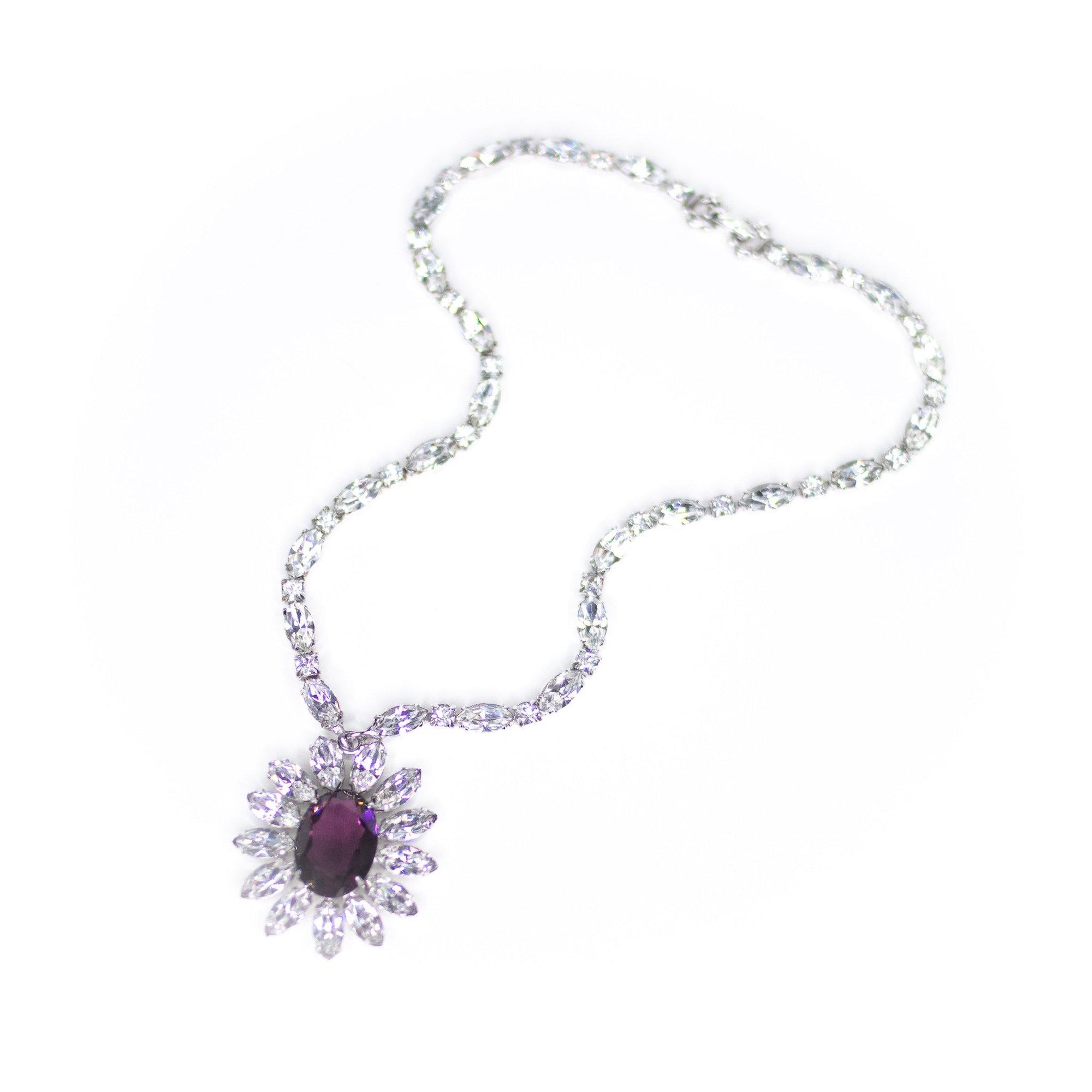 Vintage Purple and Diamante Rhinestone Necklace by Unsigned Beauty - Vintage Meet Modern Vintage Jewelry - Chicago, Illinois - #oldhollywoodglamour #vintagemeetmodern #designervintage #jewelrybox #antiquejewelry #vintagejewelry