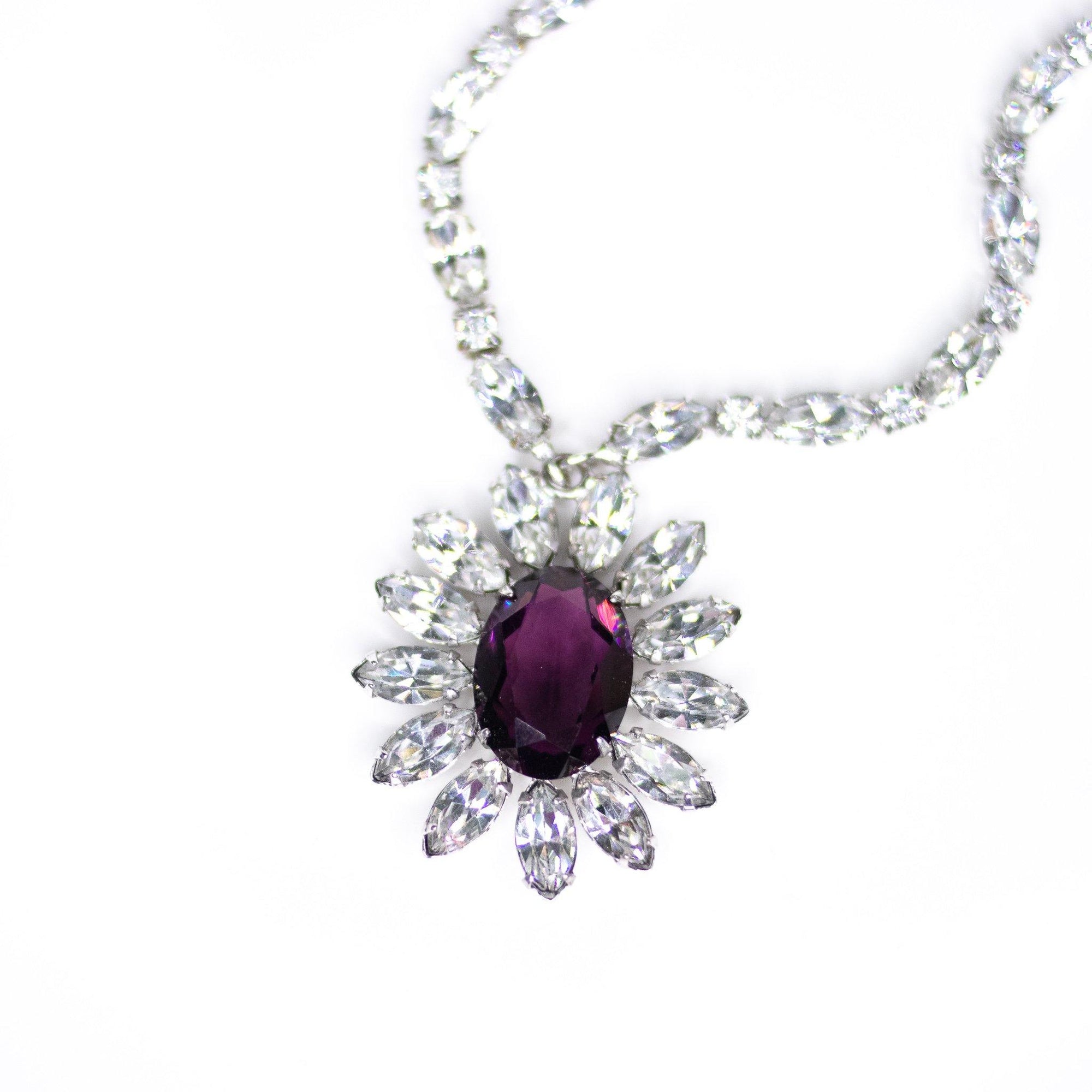 Vintage Purple and Diamante Rhinestone Necklace by Unsigned Beauty - Vintage Meet Modern Vintage Jewelry - Chicago, Illinois - #oldhollywoodglamour #vintagemeetmodern #designervintage #jewelrybox #antiquejewelry #vintagejewelry