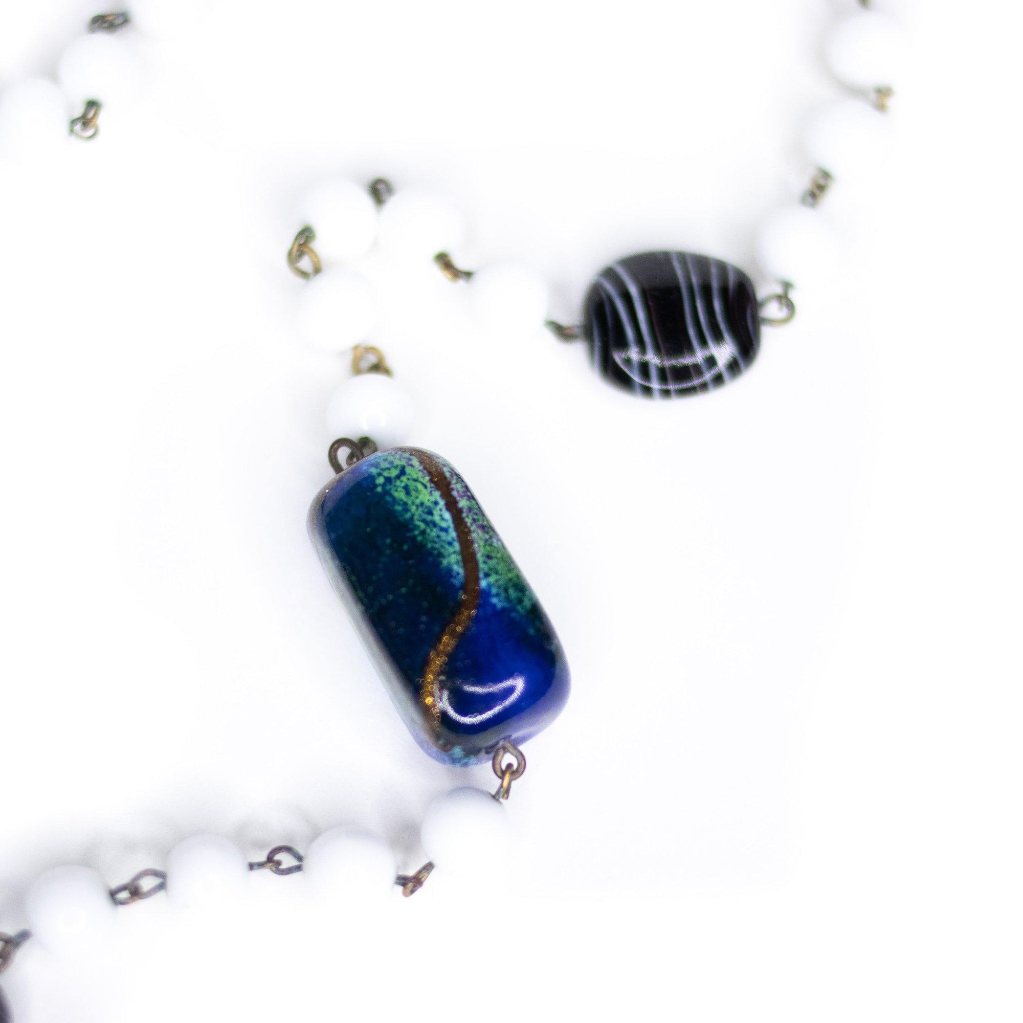 Vintage Art Deco Style Milk Glass and Art Glass Beaded Necklace by Unsigned Beauty - Vintage Meet Modern Vintage Jewelry - Chicago, Illinois - #oldhollywoodglamour #vintagemeetmodern #designervintage #jewelrybox #antiquejewelry #vintagejewelry