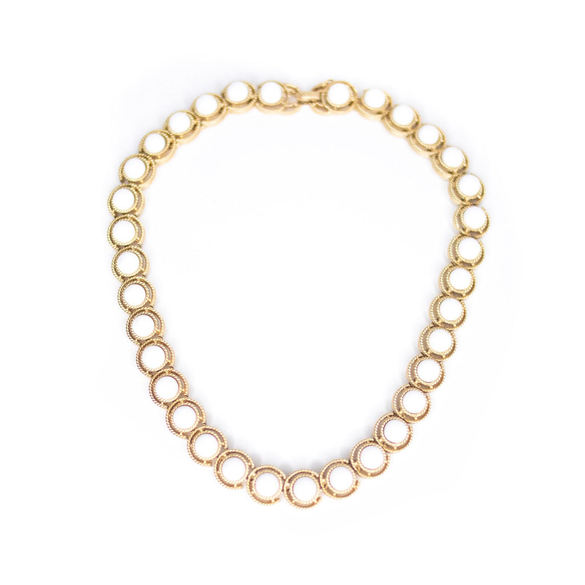 Vintage Crown Trifari White Cabochon and Gold Choker Necklace