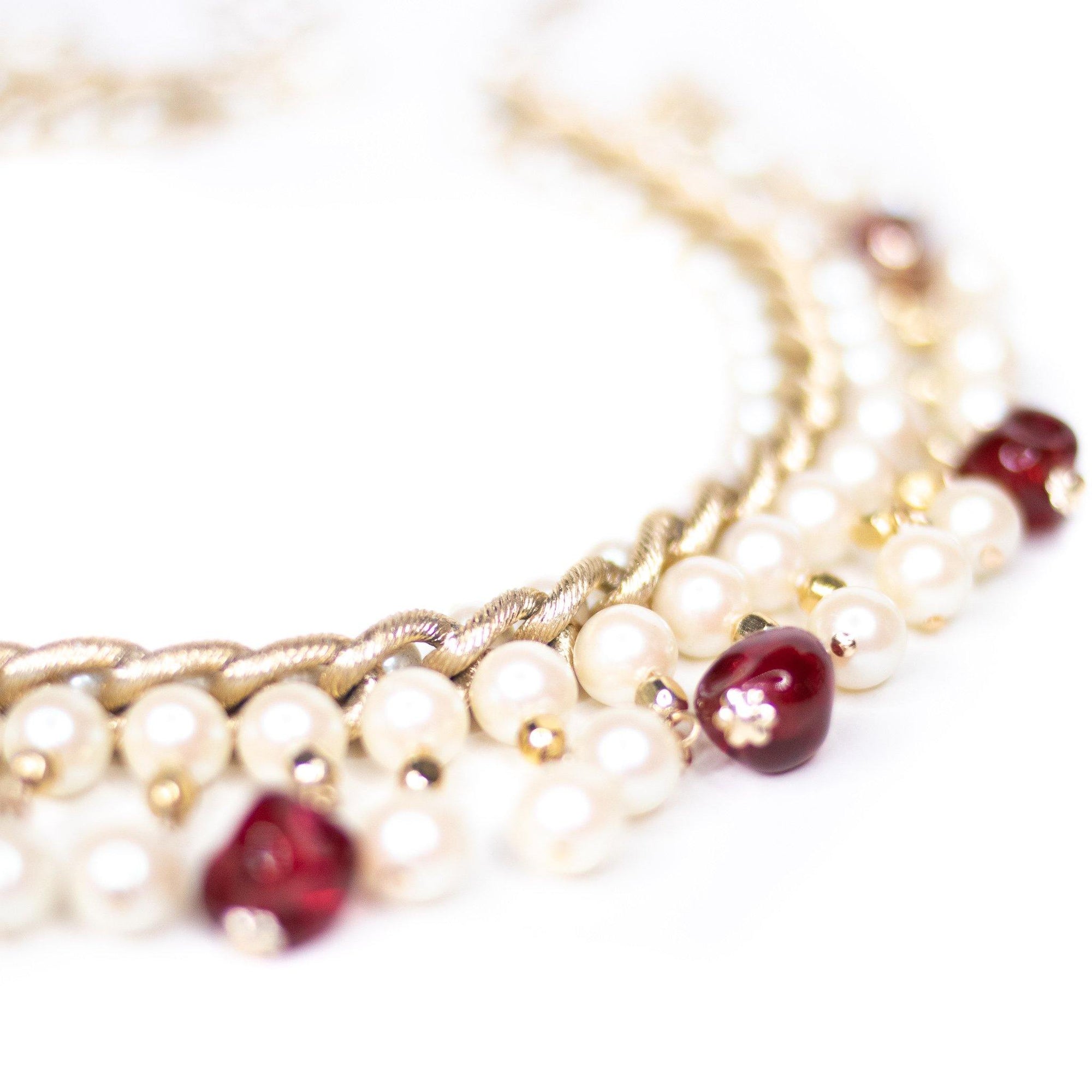 Vintage Red Glass Bead and Faux Pearl Bib Necklace by Unsigned Beauty - Vintage Meet Modern Vintage Jewelry - Chicago, Illinois - #oldhollywoodglamour #vintagemeetmodern #designervintage #jewelrybox #antiquejewelry #vintagejewelry