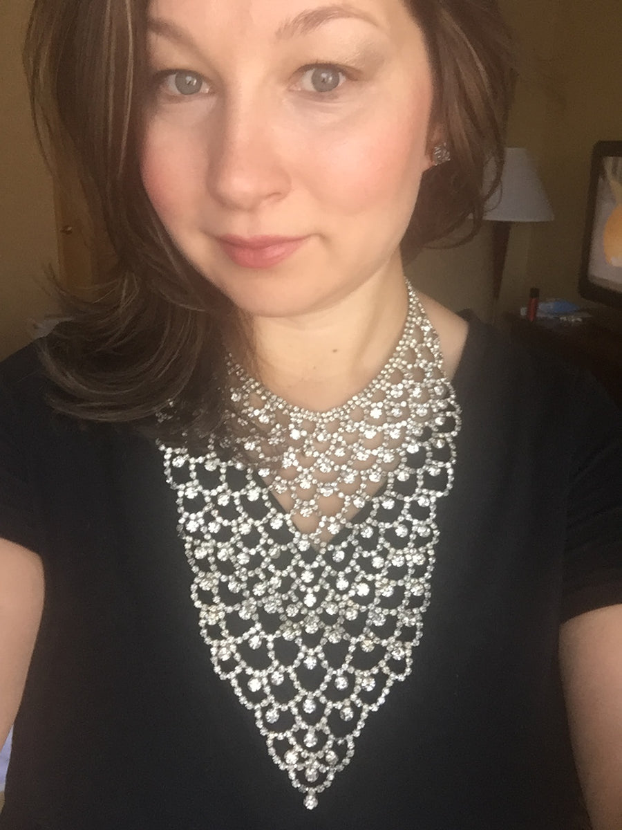 Massive Art Deco Crystal Bib Necklace by Vintage Meet Modern - Vintage Meet Modern Vintage Jewelry - Chicago, Illinois - #oldhollywoodglamour #vintagemeetmodern #designervintage #jewelrybox #antiquejewelry #vintagejewelry