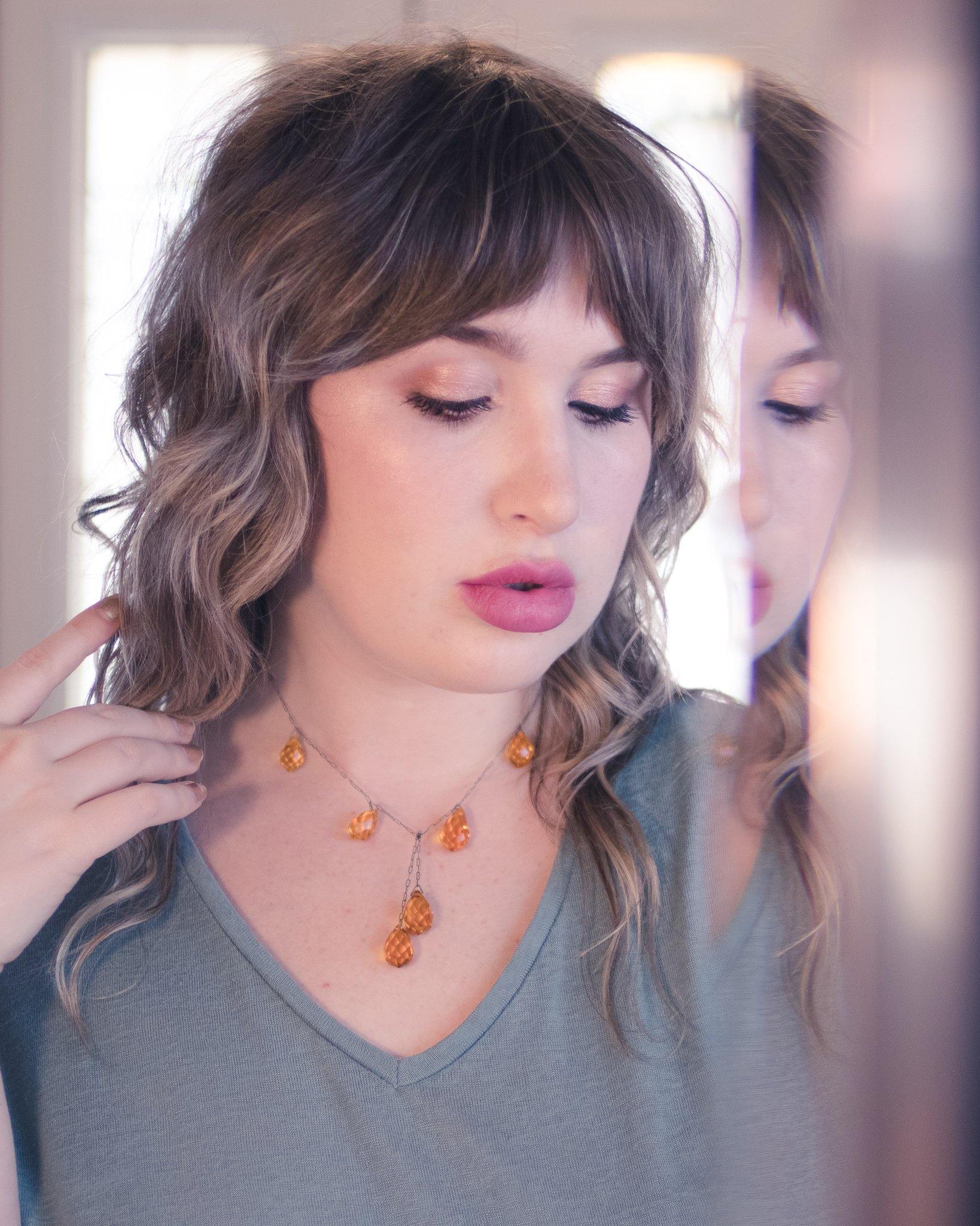 Vintage Art Deco Faceted Amber Glass Delicate Lariat Necklace by Vintage Meet Modern - Vintage Meet Modern Vintage Jewelry - Chicago, Illinois - #oldhollywoodglamour #vintagemeetmodern #designervintage #jewelrybox #antiquejewelry #vintagejewelry