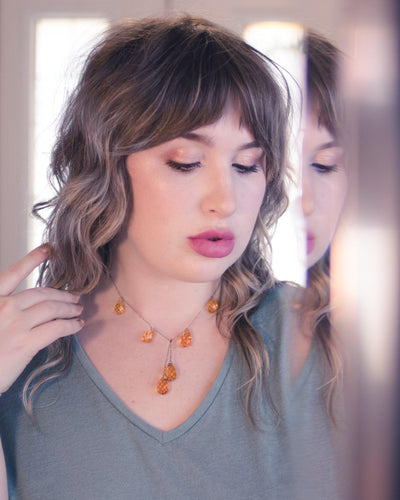 Vintage Art Deco Faceted Amber Glass Delicate Lariat Necklace by Vintage Meet Modern - Vintage Meet Modern Vintage Jewelry - Chicago, Illinois - #oldhollywoodglamour #vintagemeetmodern #designervintage #jewelrybox #antiquejewelry #vintagejewelry