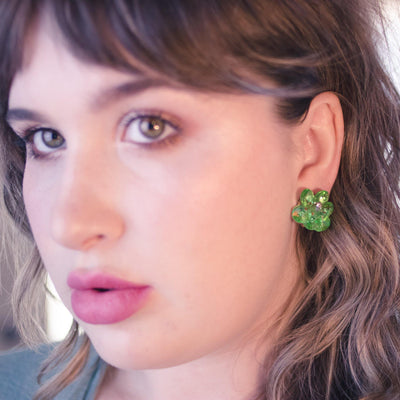 Vintage 1950s Green Aurora Borealis Crystal Cluster Earrings by Unsigned Beauty - Vintage Meet Modern Vintage Jewelry - Chicago, Illinois - #oldhollywoodglamour #vintagemeetmodern #designervintage #jewelrybox #antiquejewelry #vintagejewelry