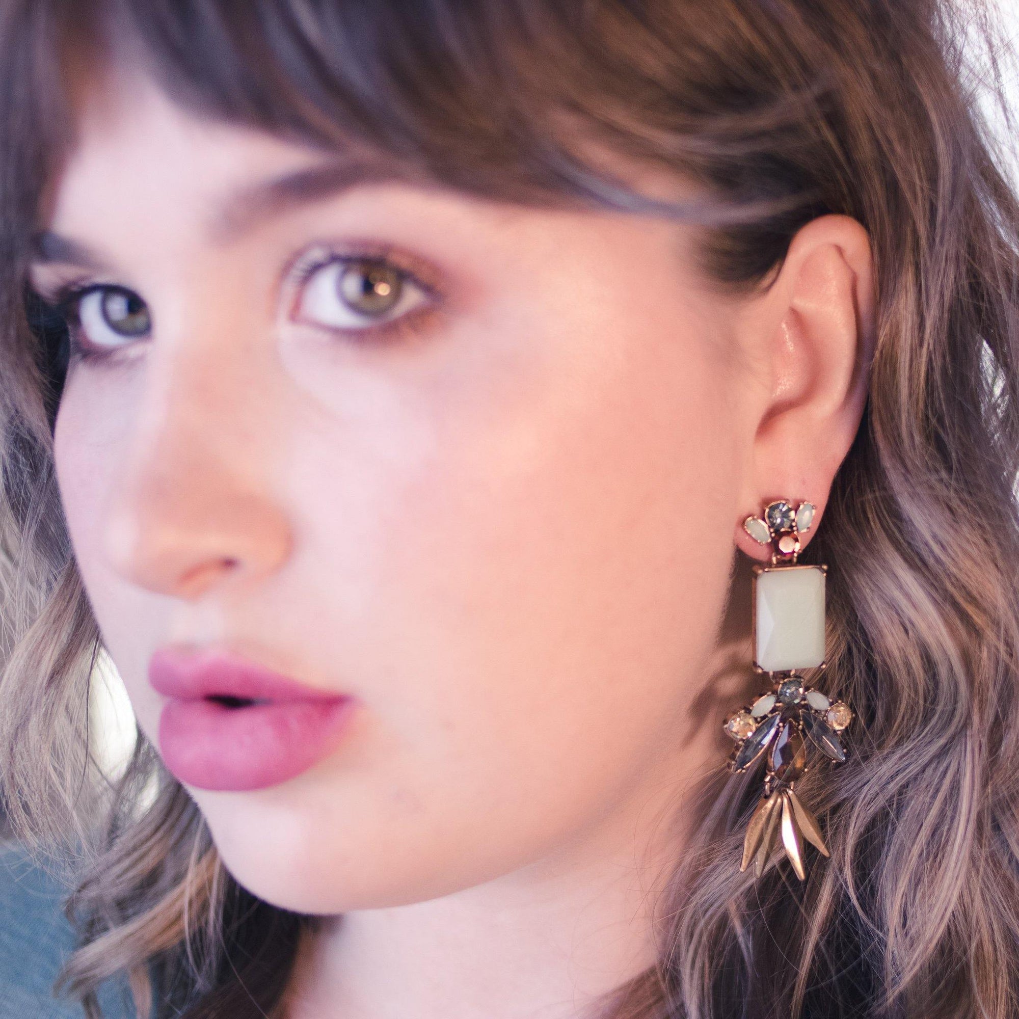 Mint and Smoke Statement Earrings by Unsigned - Vintage Meet Modern Vintage Jewelry - Chicago, Illinois - #oldhollywoodglamour #vintagemeetmodern #designervintage #jewelrybox #antiquejewelry #vintagejewelry