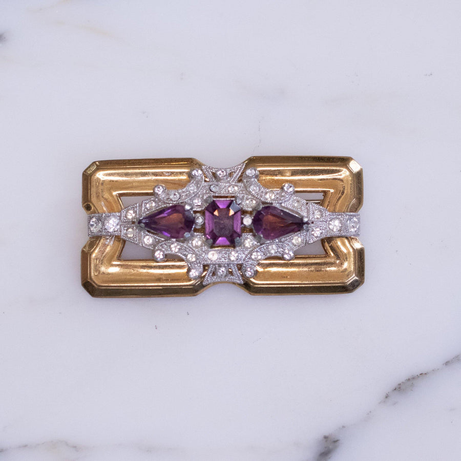 Vintage McClelland Barclay Brooch with Amethyst Crystal and Diamante Rhinestones by McClelland and Barclay - Vintage Meet Modern Vintage Jewelry - Chicago, Illinois - #oldhollywoodglamour #vintagemeetmodern #designervintage #jewelrybox #antiquejewelry #vintagejewelry