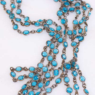 Art Deco Era Blue Petite Crystal Bezel Set Sautoir Necklace by Czech - Vintage Meet Modern Vintage Jewelry - Chicago, Illinois - #oldhollywoodglamour #vintagemeetmodern #designervintage #jewelrybox #antiquejewelry #vintagejewelry