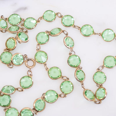 Vintage Art Deco Style Bezel Set Light Green Crystal Necklace by Austria - Vintage Meet Modern Vintage Jewelry - Chicago, Illinois - #oldhollywoodglamour #vintagemeetmodern #designervintage #jewelrybox #antiquejewelry #vintagejewelry
