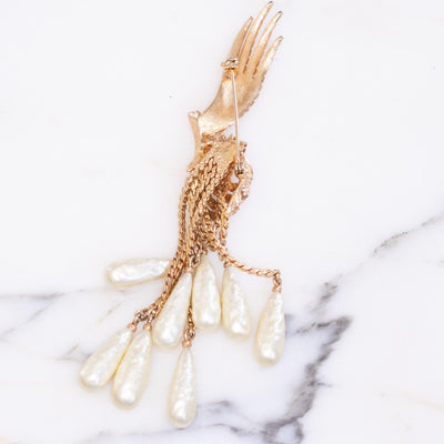 Vintage Gold Brooch with Pearl Cascade Tassel by Unsigned - Vintage Meet Modern Vintage Jewelry - Chicago, Illinois - #oldhollywoodglamour #vintagemeetmodern #designervintage #jewelrybox #antiquejewelry #vintagejewelry