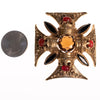 Vintage Florenza Maltese Cross Brooch/Pendant with Onyx Marquise Rhinestones, Carnelian Glass Cabochons and Smokey Crystal Crystal by Florenza - Vintage Meet Modern Vintage Jewelry - Chicago, Illinois - #oldhollywoodglamour #vintagemeetmodern #designervintage #jewelrybox #antiquejewelry #vintagejewelry