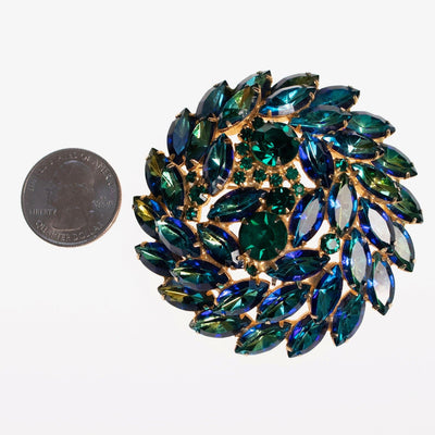 Vintage Juliana Huge Blue Green Rhinestone Medallion Brooch by Juliana - Vintage Meet Modern Vintage Jewelry - Chicago, Illinois - #oldhollywoodglamour #vintagemeetmodern #designervintage #jewelrybox #antiquejewelry #vintagejewelry