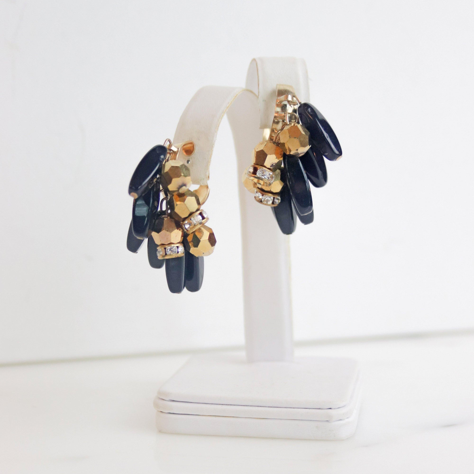 Vintage Jet and Gold Sequin Cha-Cha Hoop Earrings by Vintage Meet Modern - Vintage Meet Modern Vintage Jewelry - Chicago, Illinois - #oldhollywoodglamour #vintagemeetmodern #designervintage #jewelrybox #antiquejewelry #vintagejewelry