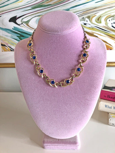 Vintage 1950s Blue Rhinestone Necklace by Unsigned Beauty - Vintage Meet Modern Vintage Jewelry - Chicago, Illinois - #oldhollywoodglamour #vintagemeetmodern #designervintage #jewelrybox #antiquejewelry #vintagejewelry