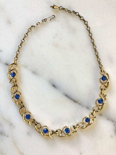 Vintage 1950s Blue Rhinestone Necklace by Unsigned Beauty - Vintage Meet Modern Vintage Jewelry - Chicago, Illinois - #oldhollywoodglamour #vintagemeetmodern #designervintage #jewelrybox #antiquejewelry #vintagejewelry