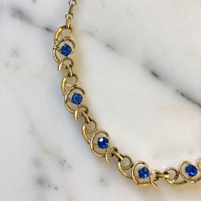 Vintage 1950s Blue Rhinestone Necklace by Unsigned Beauty - Vintage Meet Modern Vintage Jewelry - Chicago, Illinois - #oldhollywoodglamour #vintagemeetmodern #designervintage #jewelrybox #antiquejewelry #vintagejewelry