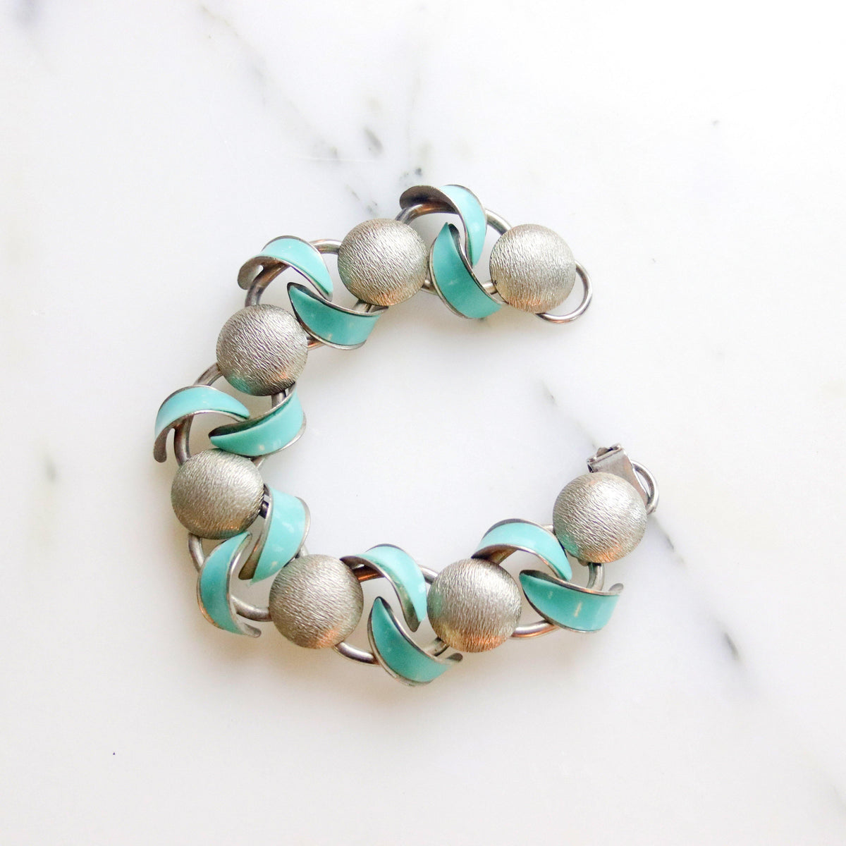 Vintage Mid Century Modern Silver and Turquoise Bracelet