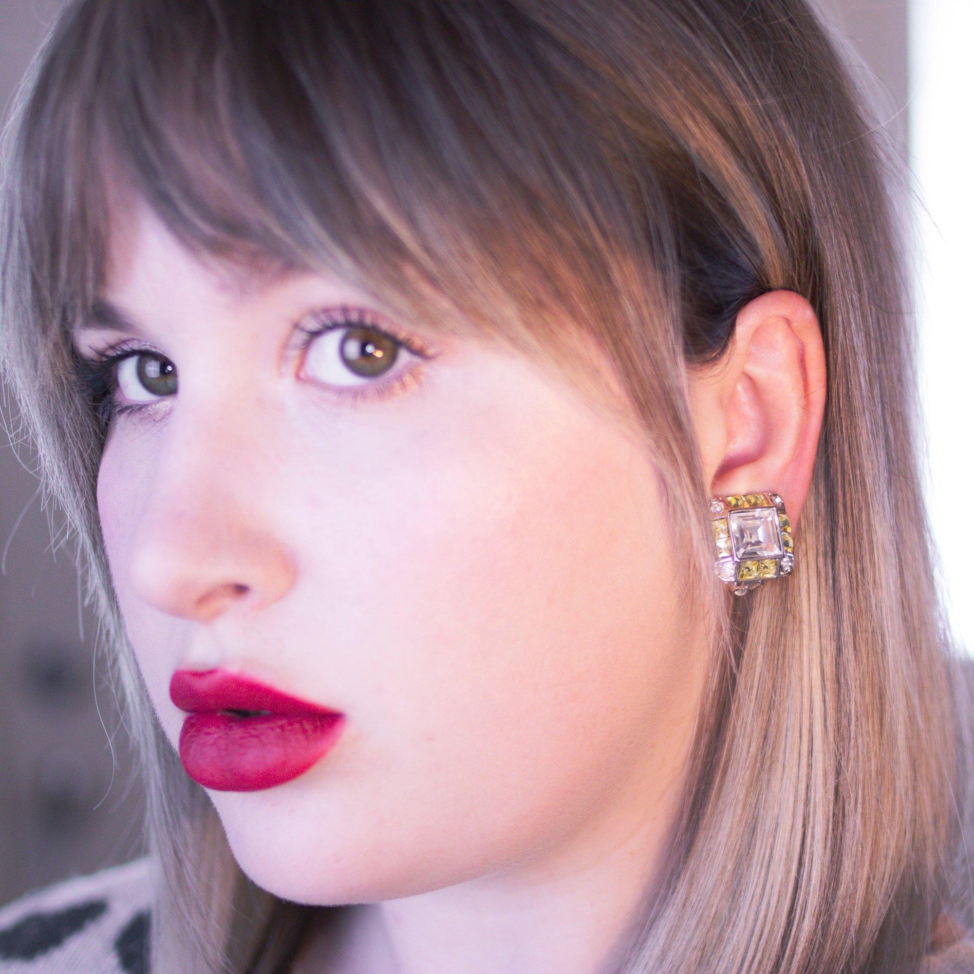 Vintage Joan Rivers Yellow Diamond and Diamante Statement Earrings by Joan Rivers - Vintage Meet Modern Vintage Jewelry - Chicago, Illinois - #oldhollywoodglamour #vintagemeetmodern #designervintage #jewelrybox #antiquejewelry #vintagejewelry