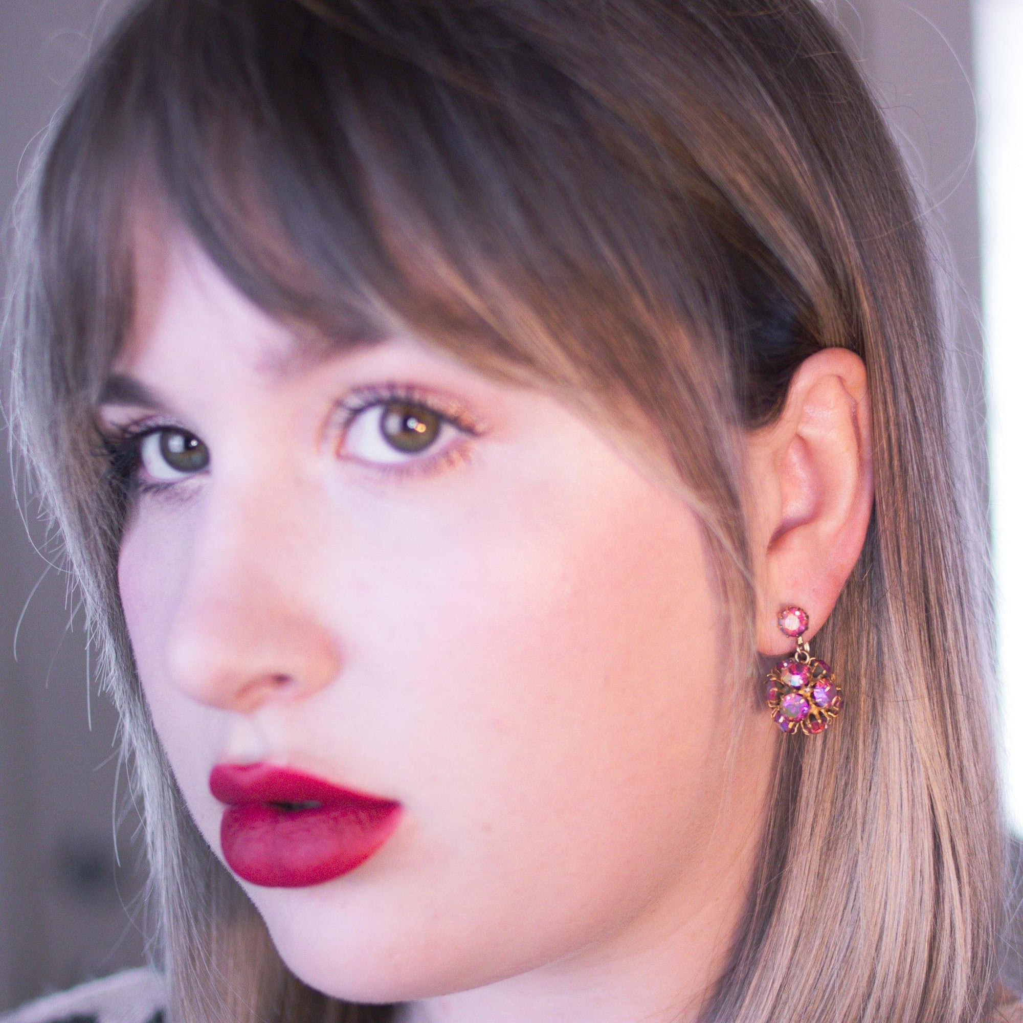 Vintage Weiss Pink Rhinestone Petite Pom Pom Earrings by Vintage Meet Modern - Vintage Meet Modern Vintage Jewelry - Chicago, Illinois - #oldhollywoodglamour #vintagemeetmodern #designervintage #jewelrybox #antiquejewelry #vintagejewelry