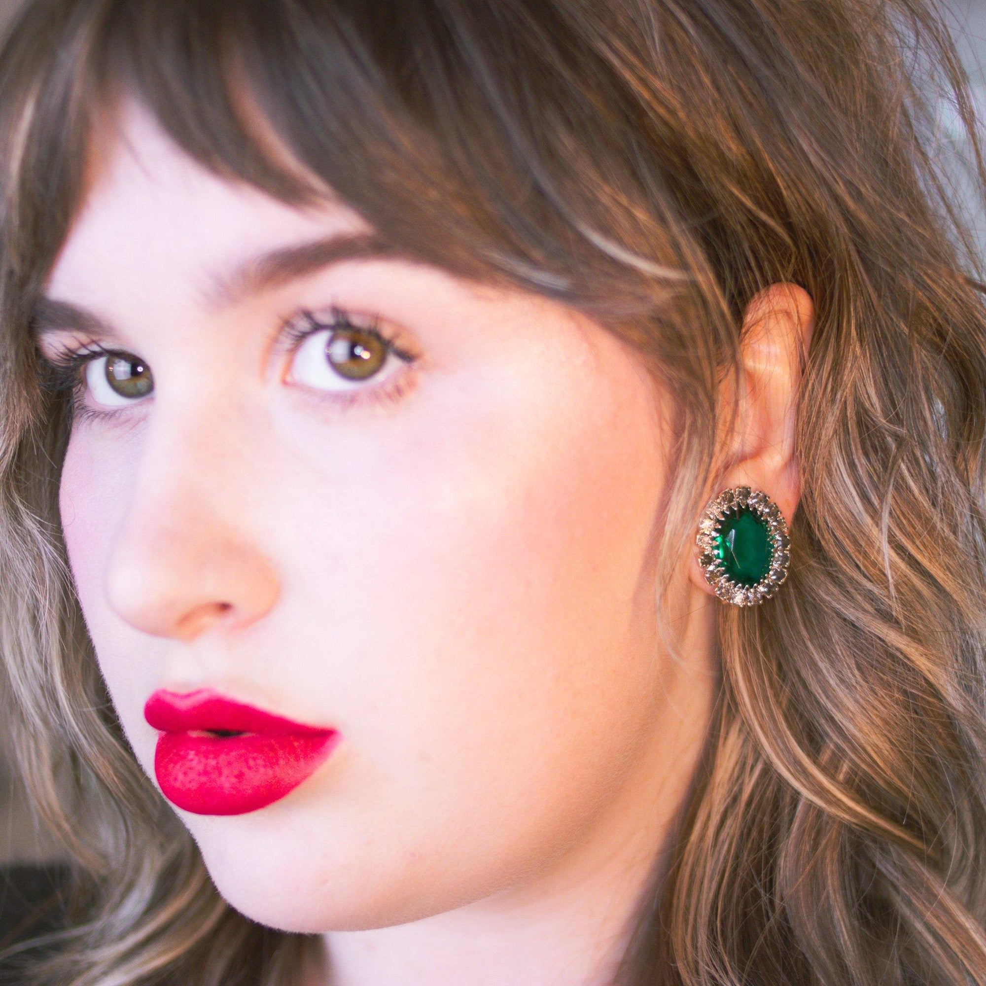 Vintage Emerald Crystal and Smoke Diamante Statement Earrings by Vintage Meet Modern - Vintage Meet Modern Vintage Jewelry - Chicago, Illinois - #oldhollywoodglamour #vintagemeetmodern #designervintage #jewelrybox #antiquejewelry #vintagejewelry