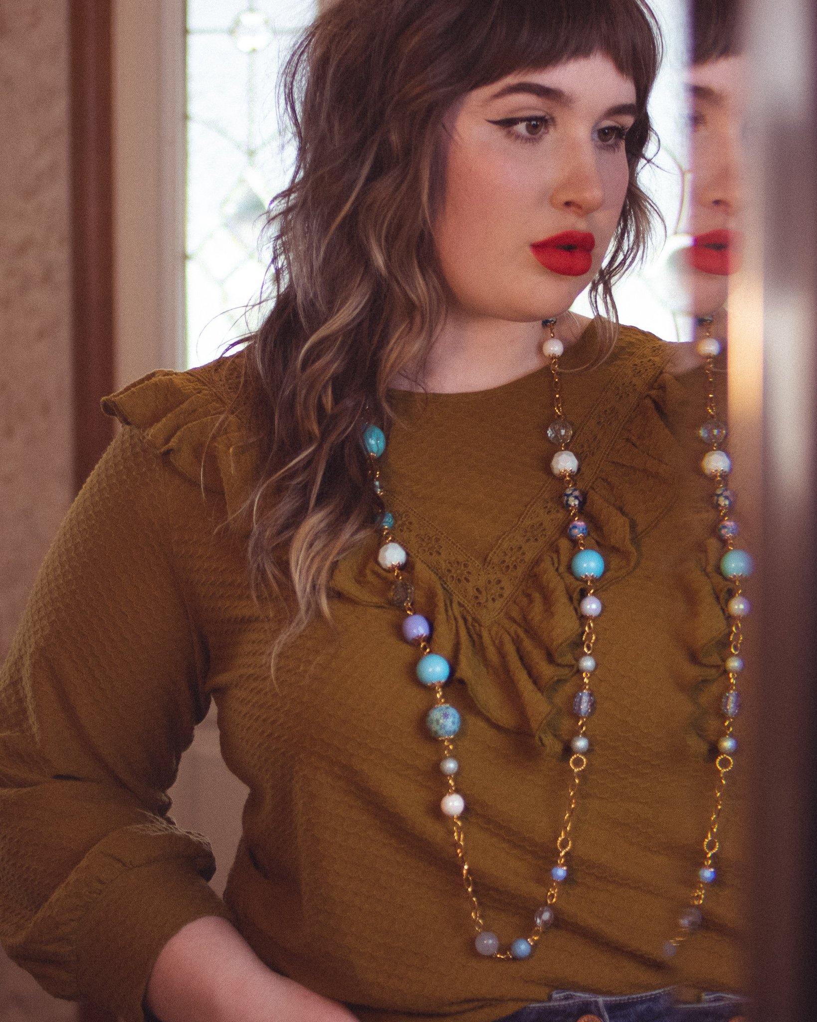 Vintage Joan Rivers Long Chunky Blue Bead Necklace by Joan Rivers - Vintage Meet Modern Vintage Jewelry - Chicago, Illinois - #oldhollywoodglamour #vintagemeetmodern #designervintage #jewelrybox #antiquejewelry #vintagejewelry