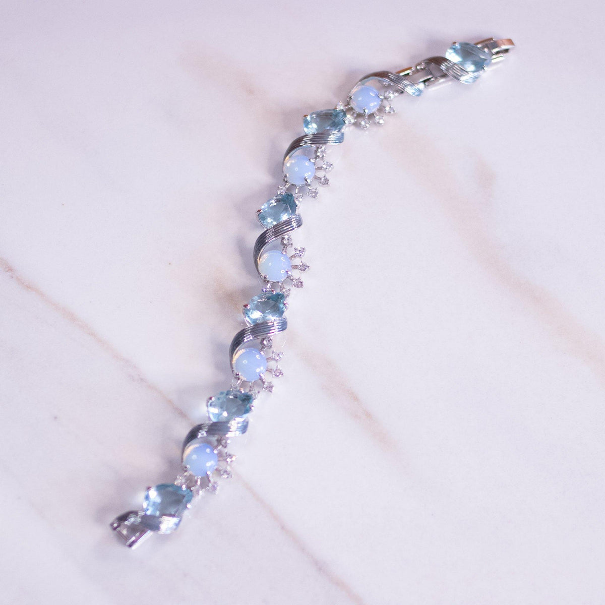 Vintage Camrose and Kross JBK Moonstone Glass and Blue Crystal Bracelet