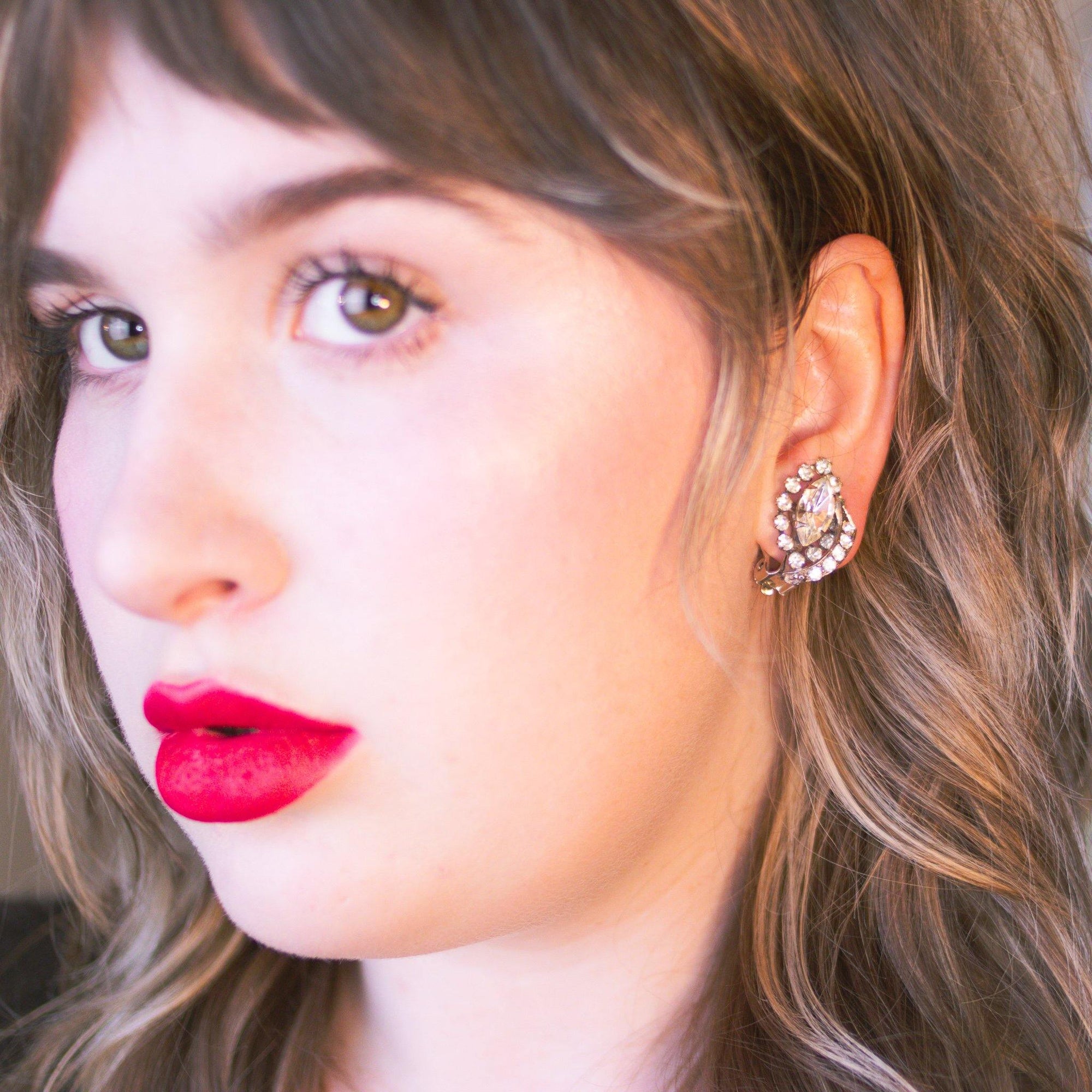 Vintage Art Deco Marquise and Brilliant Rhinestone Statement Earrings by 1950s - Vintage Meet Modern Vintage Jewelry - Chicago, Illinois - #oldhollywoodglamour #vintagemeetmodern #designervintage #jewelrybox #antiquejewelry #vintagejewelry