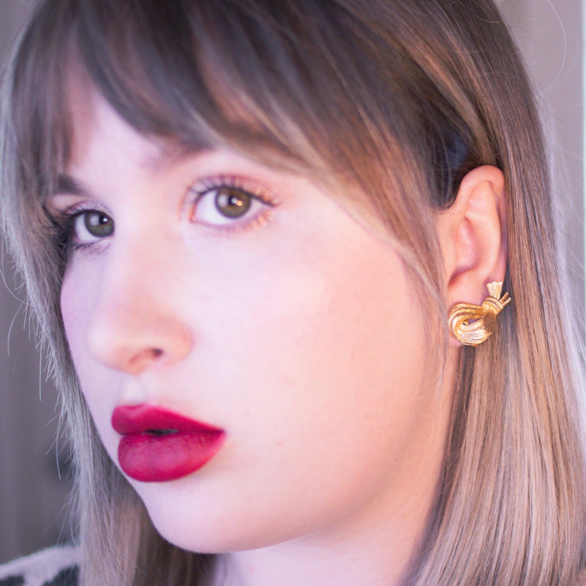 Vintage Mid Century Modern Crown Trifari Gold Loop & Knot Earrings by Crown Trifari - Vintage Meet Modern Vintage Jewelry - Chicago, Illinois - #oldhollywoodglamour #vintagemeetmodern #designervintage #jewelrybox #antiquejewelry #vintagejewelry