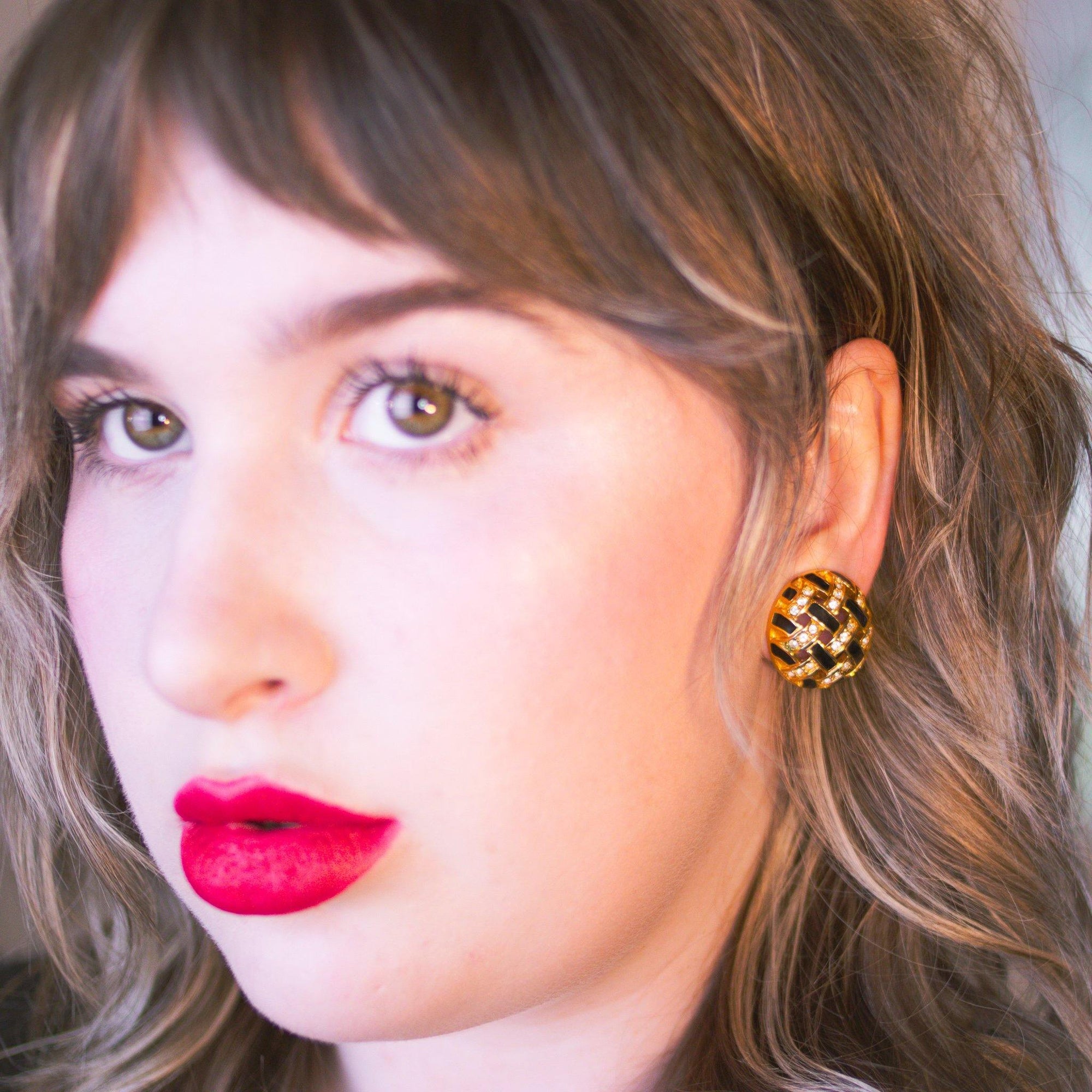 Vintage Swarovski Black Diamante Checkerboard Earrings by Swarovski - Vintage Meet Modern Vintage Jewelry - Chicago, Illinois - #oldhollywoodglamour #vintagemeetmodern #designervintage #jewelrybox #antiquejewelry #vintagejewelry